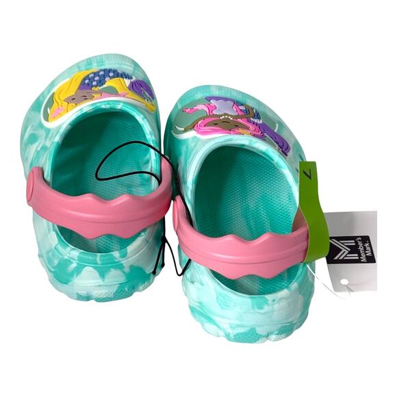 NEW Toddler Girls MERMAID CLOG SHOES Water Friendly Size 7 Teal Pink Back Strap - Picture 4 of 7